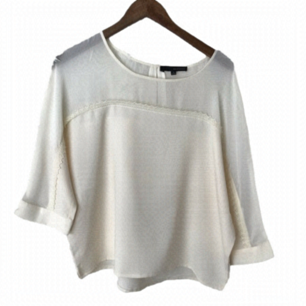 HARVE Benard cream blouse shirt with lace. Size XL.